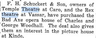 Bad Axe Opera House - Cass City Chronicle May 4 1923 (newer photo)